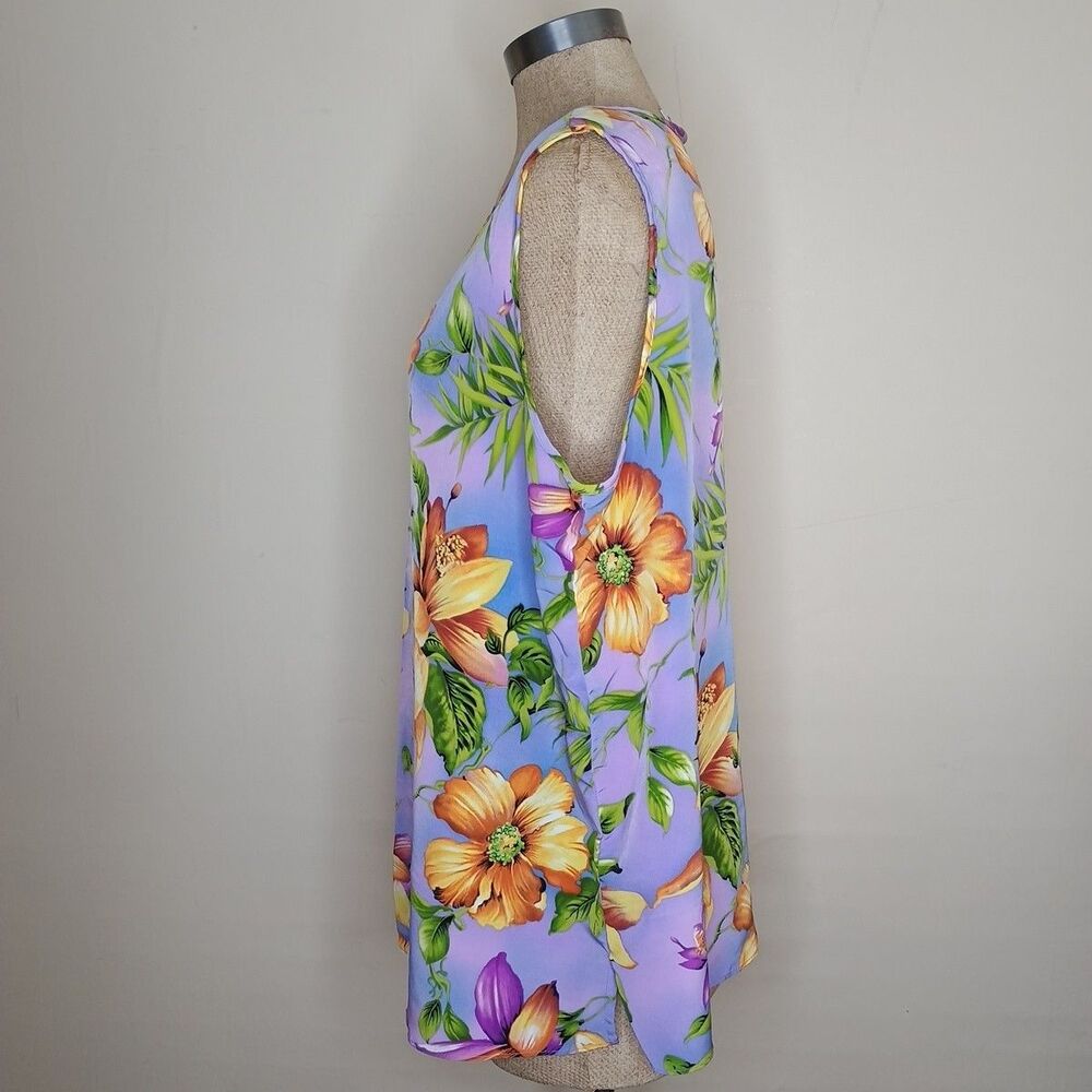 Vintage Maggie Sweet Blouse Womens Plus Size 1X Colorful Purple Hawaiian 80s USA - Picture 2 of 9